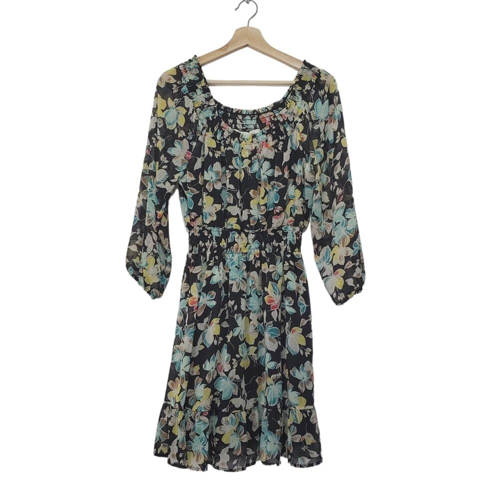 American Rag | Floral Ruffle Long Sleeve Sheer Off-the-Shoulder Dress